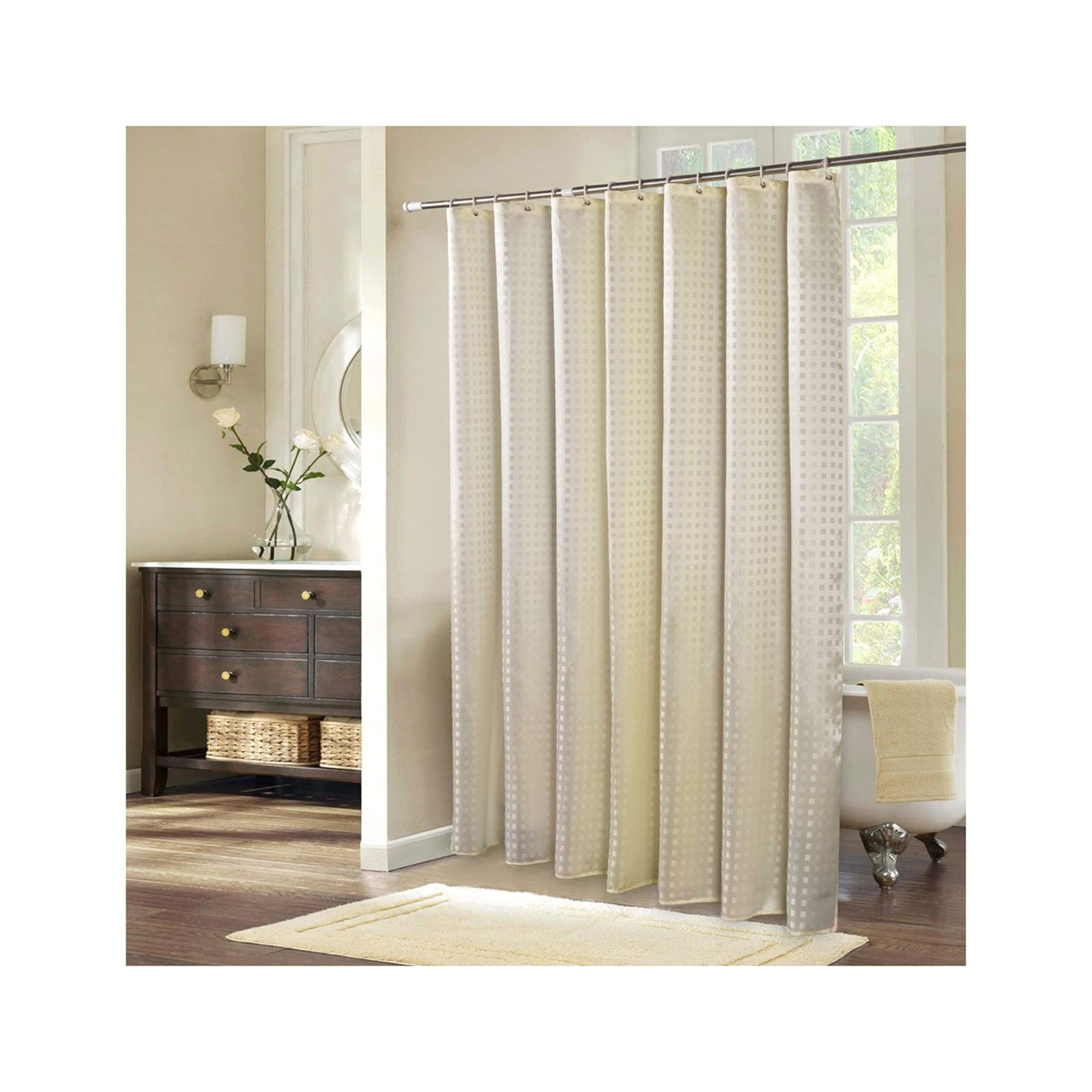 KnSam Cortina de Ducha Impermeable Anti Moho Lavado Bar con 12 Anillos de Cortina de Ducha Cuadros Cuarto de baño Cortina para bañera, Beige, 280 x 200 cm