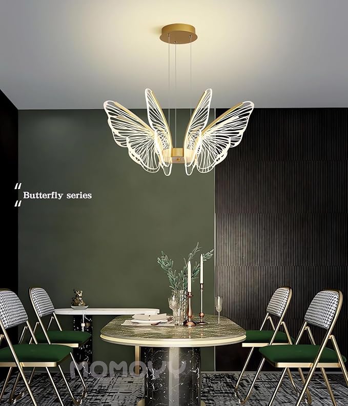 MOMOYY Moderne Led-Vlinderkroonluchter, Dimbare Hanglampen Met Afstandsbediening, Helderheid Instelbaar, Stijlvolle En Luxe Lamp, Hanglamp Geschikt Voor Woonkamer, Slaapkamer, Eetkamer (8 hoofden) photo 2