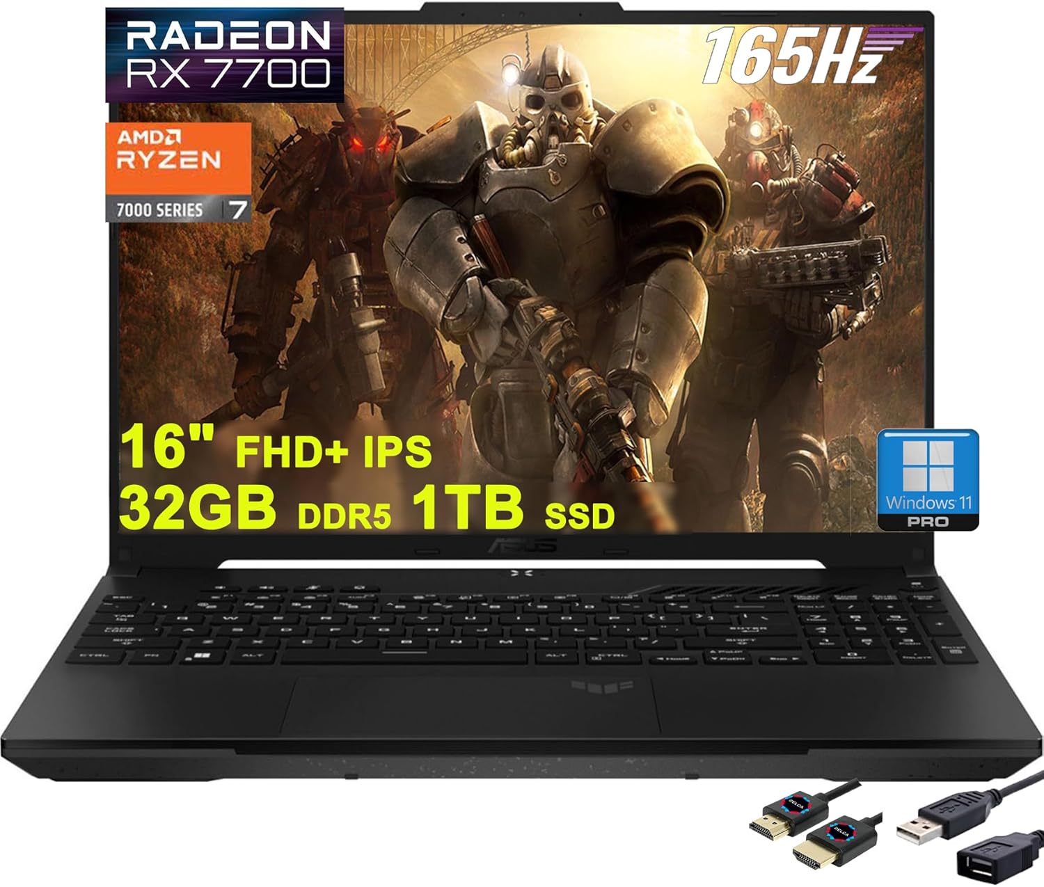 ASUS TUF Gaming A16 Laptop | 16″ FHD+ 165Hz 100% sRGB | AMD 8-core Ryzen 7 7735HS | 32GB DDR5 1TB SSD | Radeon RX7700S 8GB Graphic (>RTX4060) | Backlit USB-C USB4 Win11Pro w/DLCA Accessory