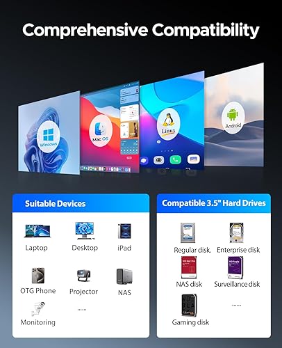 Miniatura 8 de ORICO RAID - Cajas de disco duro de 5 bahías USB 3.0, montaje push-pull para disco duro de 3.5 pulgadas, máximo 110 TB, almacenamiento externo