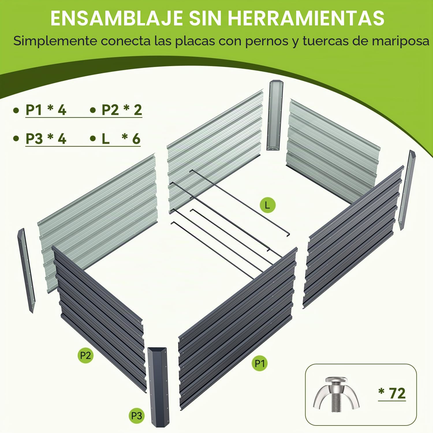Ohuhu Bancal alto de metal para plantas, 180 x 90 x 60 cm, bancal alto para jardín de chapa de acero resistente, resistente al óxido y estable, ideal para jardín, verduras, hierbas, flores, antracita