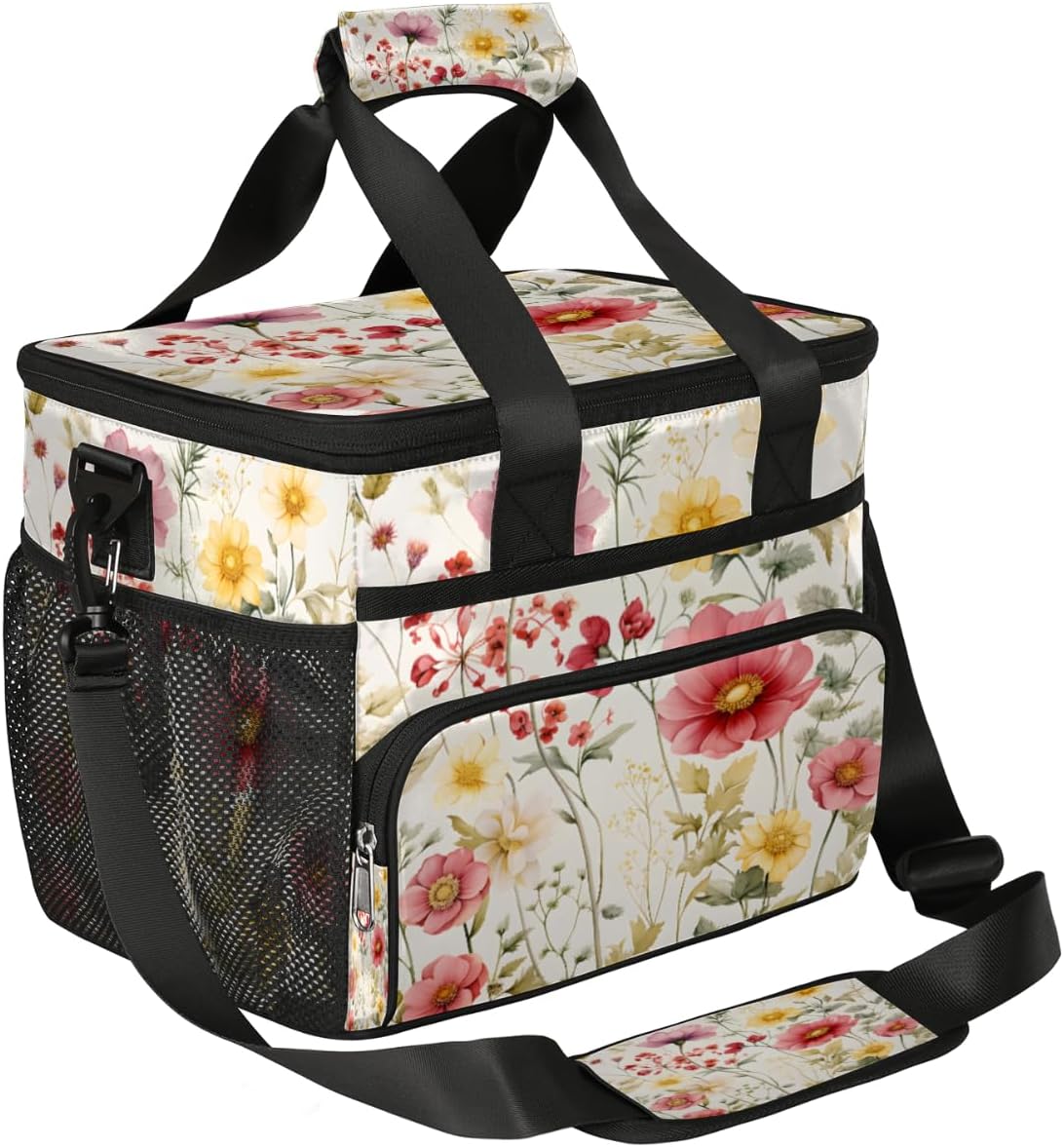 Floral Insulated Picnic Backpack Lunch Box for Women Men Picnic Basket Tote Lunch Bag Picnic Bag Portable Lunch Bags for Picnic, Beach, Work, Trip,Office, Camp Colorful Flowers