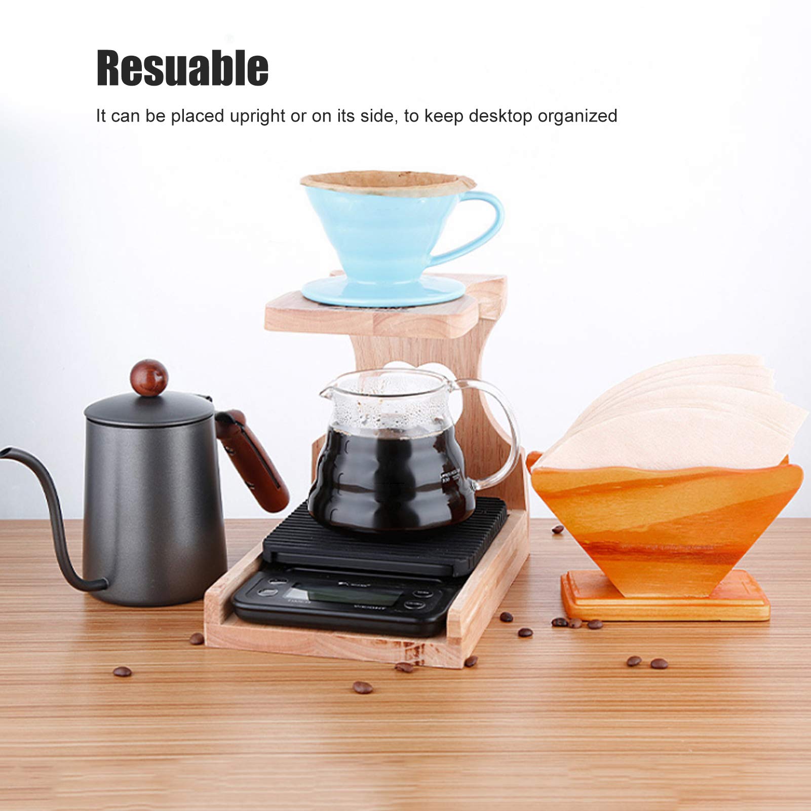 XHTLLO Wooden Coffee Filter Paper Holder Countertop, Reusable V-Shaped Storage Container Dispenser
