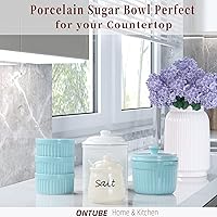 Vista 6 de ONTUBE Tazón de sal de cerámica con tapa y cuchara 12oz (beige)