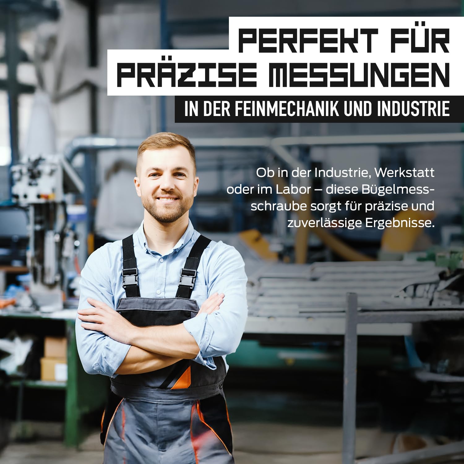 MIB Bügelmessschraube DIN 863, lackierter Bügel | Präzisionswerkzeug | Mikrometer mit HM-Messflächen | Mess- & Planwerkzeuge | Durchmesser Messgerät | Messbereich 0-25 mm | inkl. Einstellmaß
