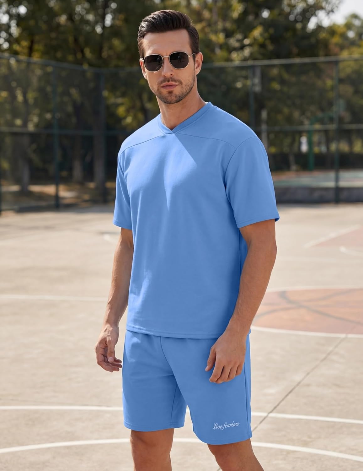 Opomelo Men's Summer 2 Piece Set T-Shirt & Shorts Outfit Beach Vacation Tracksuits Casual Lounge Wear