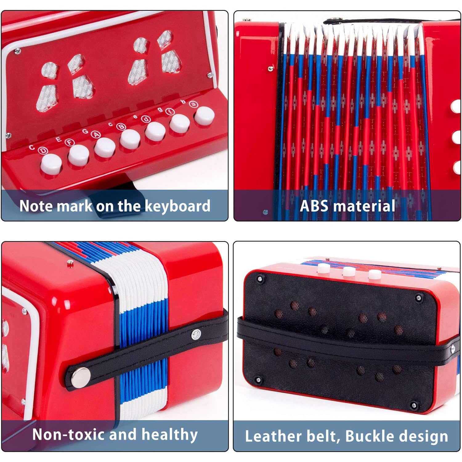 Acordeon，Acordeon Instrumento Musical，Acordeón Infantil de 7 Teclas y 3 Bajos，Con Correas Ajustables，negro，Adecuado Para Niños，Estudiantes，adultos Principiantes，Se Puede Utilizar Como Regalos
