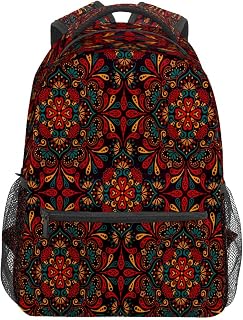Mochila escolar para meninas meninos Mandala vermelha psicodélica estudante ombro livro bolsa menino menina leve durável médio ensino universitário bolsa de viagem caminhada acampamento mochila, Multicolorido, One Size, Clássico