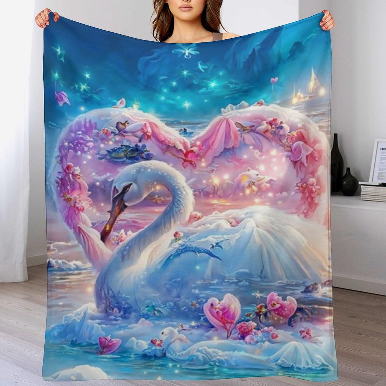 Couvertures de canapé chaude flannel Cygne pour cocooning et soirées d'hiver 100x130