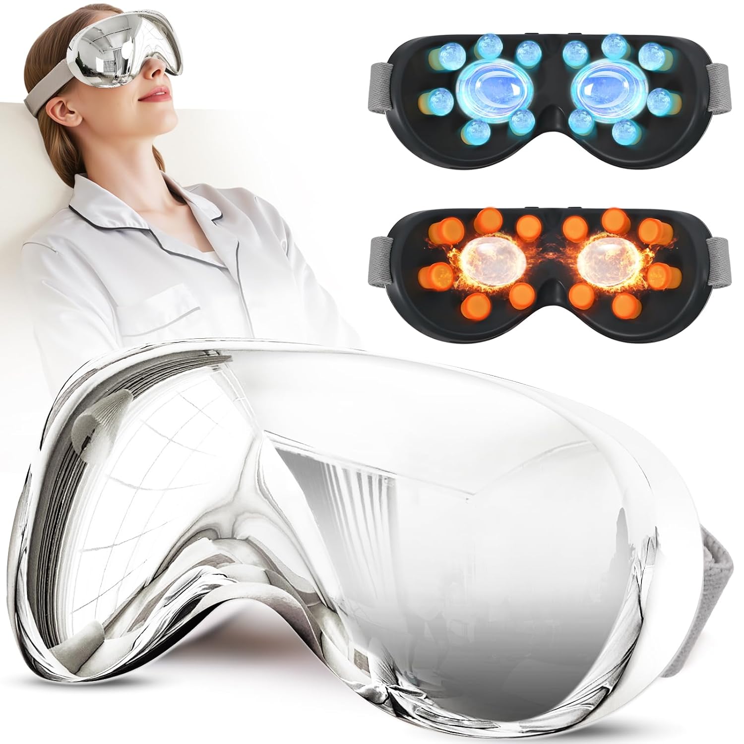 Eye Massager with Heat and Cooling for Migraines 15 Massage Nodes for Eye Strain Relief Rechargeable Bluetooth Music