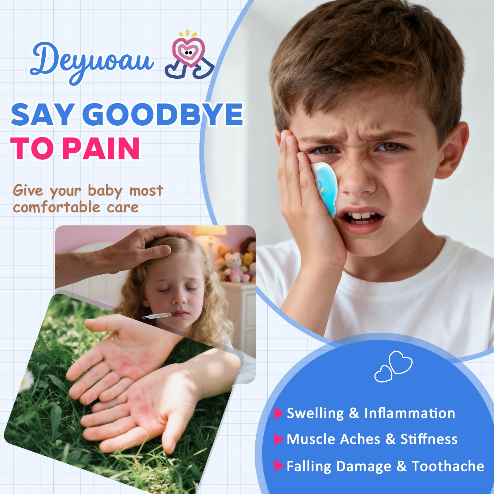 Paquetes LCE para niños para Boo Boos, reutilizables para niños y bebés, compresas frías y calientes para aliviar el dolor corporal, golpes, fiebre de moretones, primeros auxilios, paquete de 4