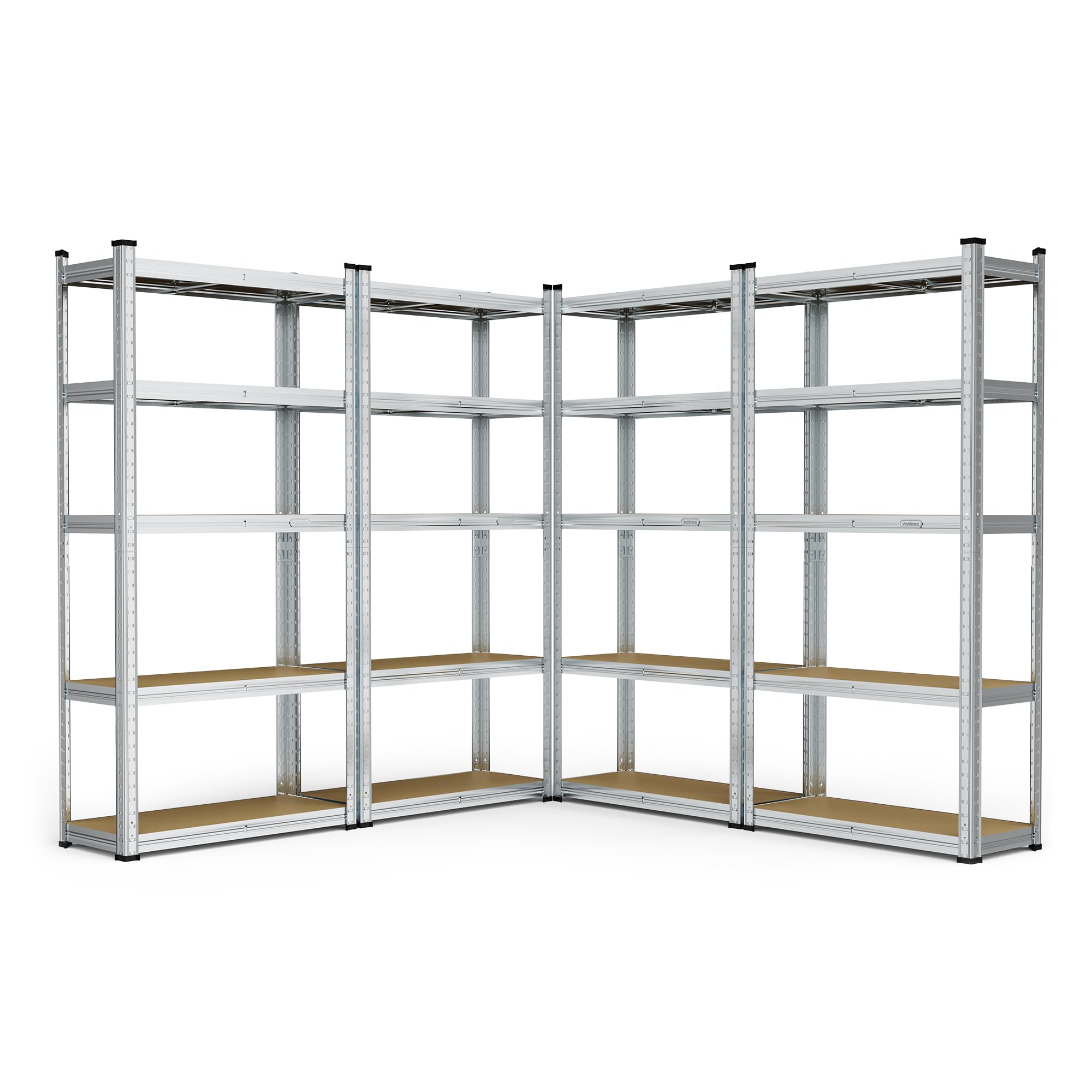 VonHaus Garage Shelving Units - Pack of 4, Heavy Duty Racking for Home, Office, Shed and Garage Storage - 5-Tier Shelving Units for Storage, 175kg Capacity Per Shelf - 1.5m Racking