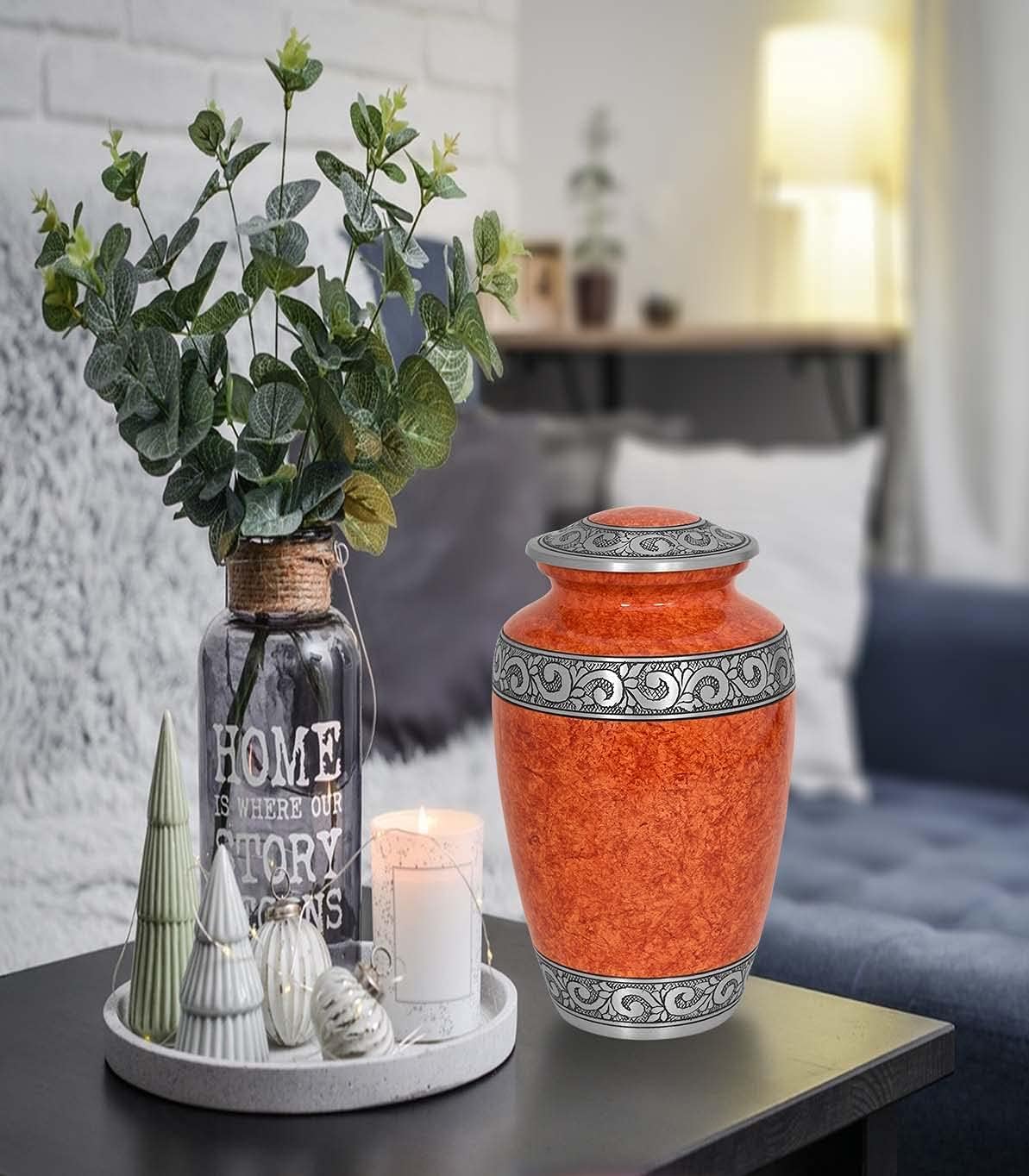 Amаzоn Crаzу 🔥 Dеаlѕ Handcrafted Cremation Urn for Ashes - Solid Metal Rust Orange Adult Urn - Classic Sunset Orange Urn with Silver Band - Affordable Urn with Velvet Bag (Large Adult up to 200lbs)