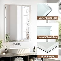 Vista 4 de Espejo rectangular sin marco de 22 x 30 pulgadas, espejo de baño biselado, espejo de pared sin marco con borde biselado de 1 pulgada para tocador