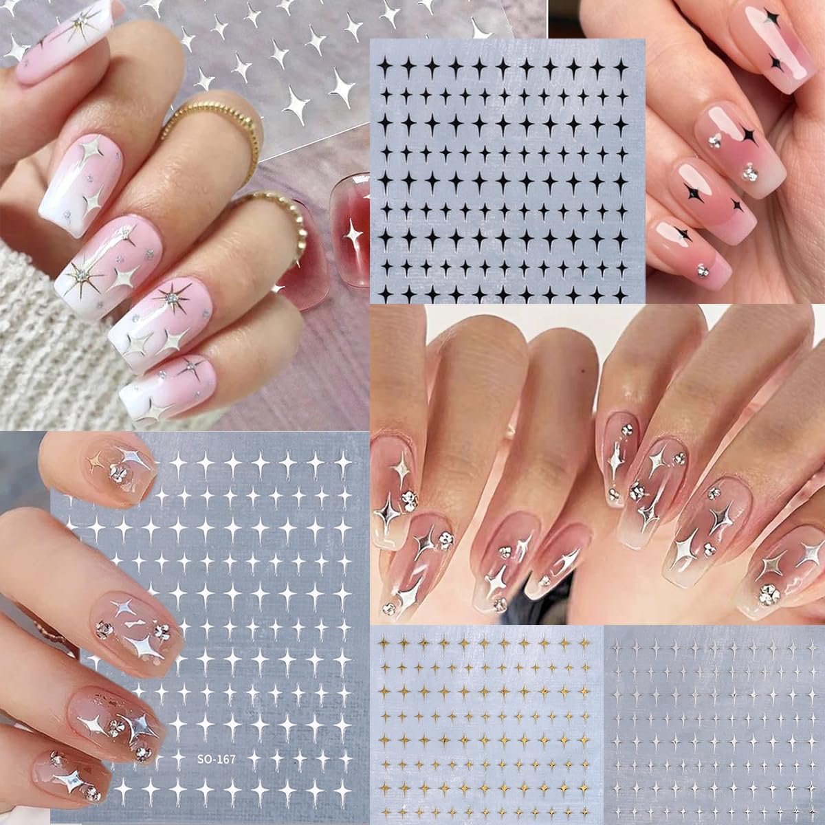 MAYCREATE Star Nail Stickers Y2K Galaxy Self-Adhesive Decals 6 Sheets 1