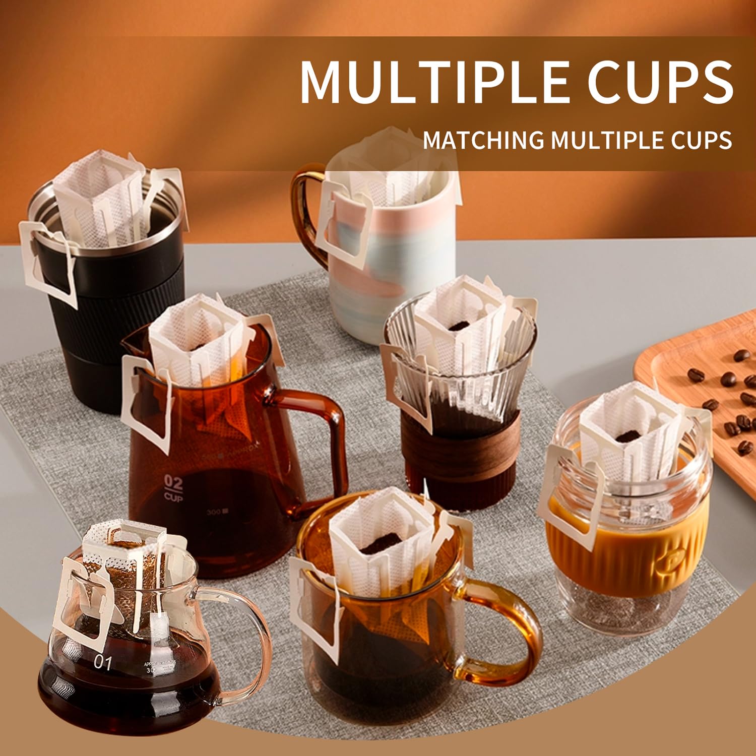 Drip Coffee Worki do kawy, 200 sztuk, z wiszącymi uszami, papierowe filtry do kawy, na kemping, podróż, do domu, biura
