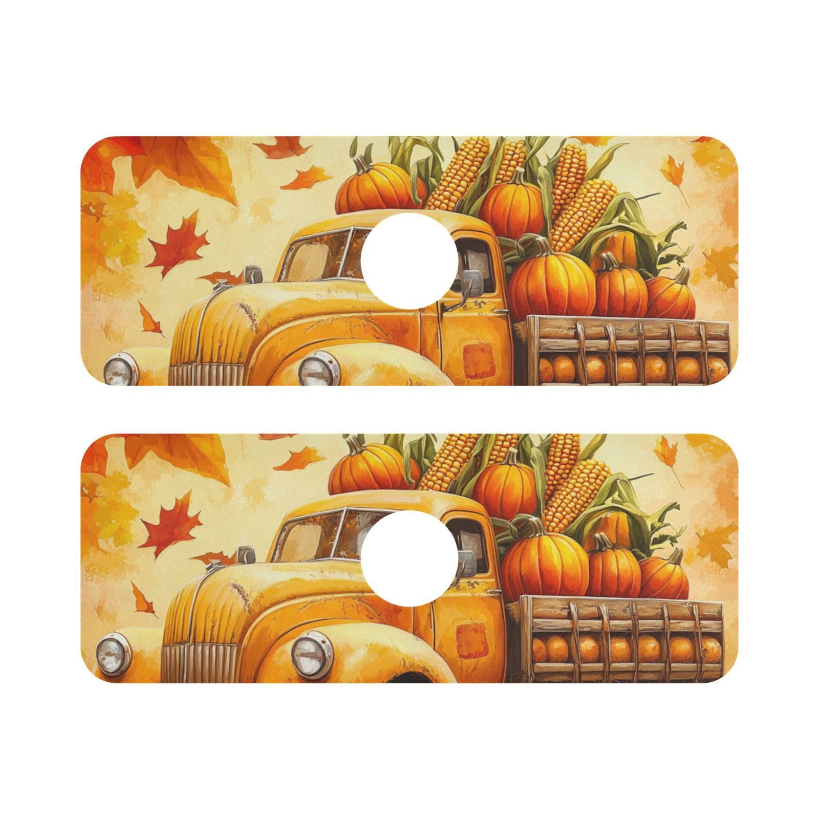Fall Thanksgiving Pumpkin Truck Kitchen Sink Splash Guard Faucet Mat Diatomite Absorbent Pad for Bathroom RV 14.7x5.4in 2PCS water