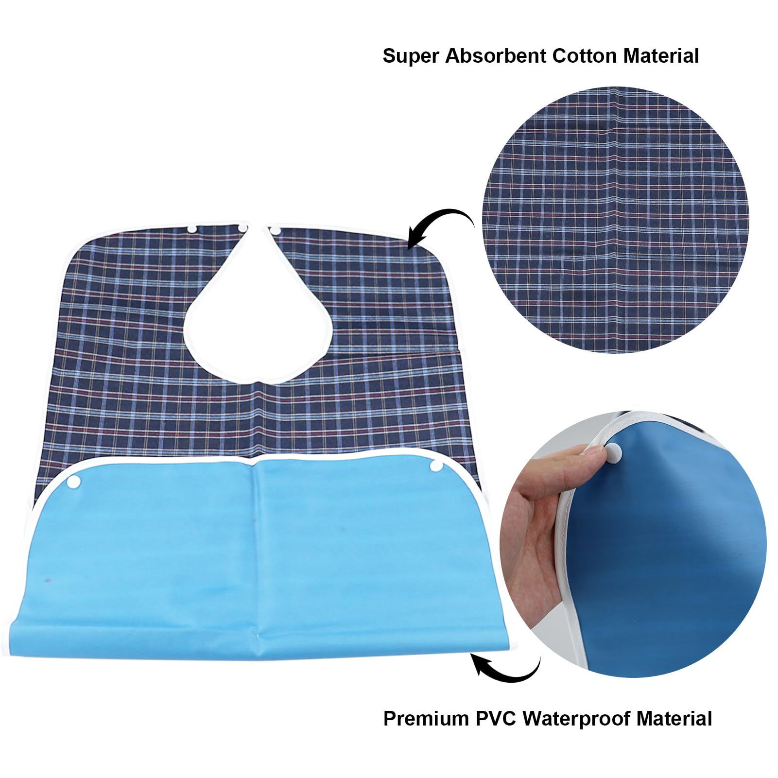 ZCYKJ 2 Pack Washable Adult Bibs for Elderly Reuasable Adult Dining Bibs for Eating for Men Women - Image 3