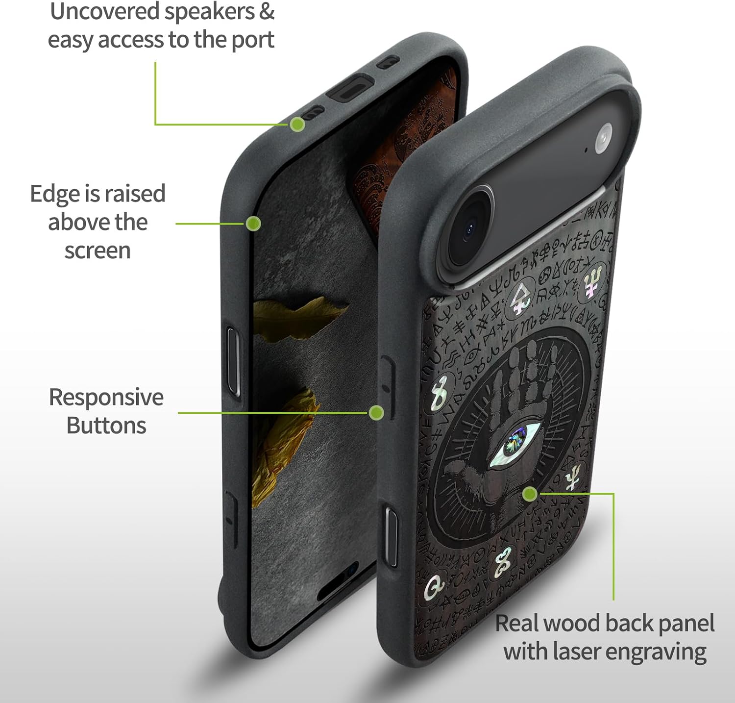 Carveit Magnetic Case for iPhone Air Case, Wood Artisan Engraved & Handmade Shell Inlaid, TPU Shockproof Cover, Compatible with MagSafe 17 Air Wireless Chargers (All-Seeing Hand-Blackwood)