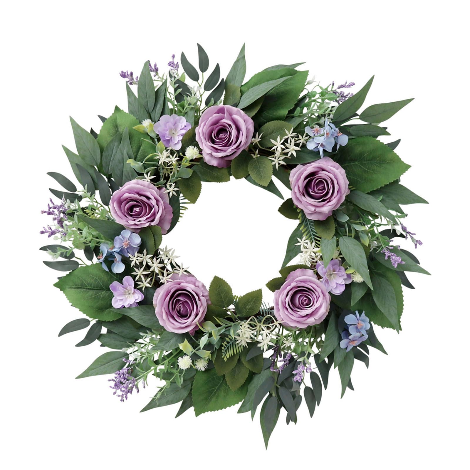 Artificial Rose Wreath with Leaves Spring Wreath Plant Decoration for Front Door Garden Indoor and Outdoor Decoration Artificial Flower