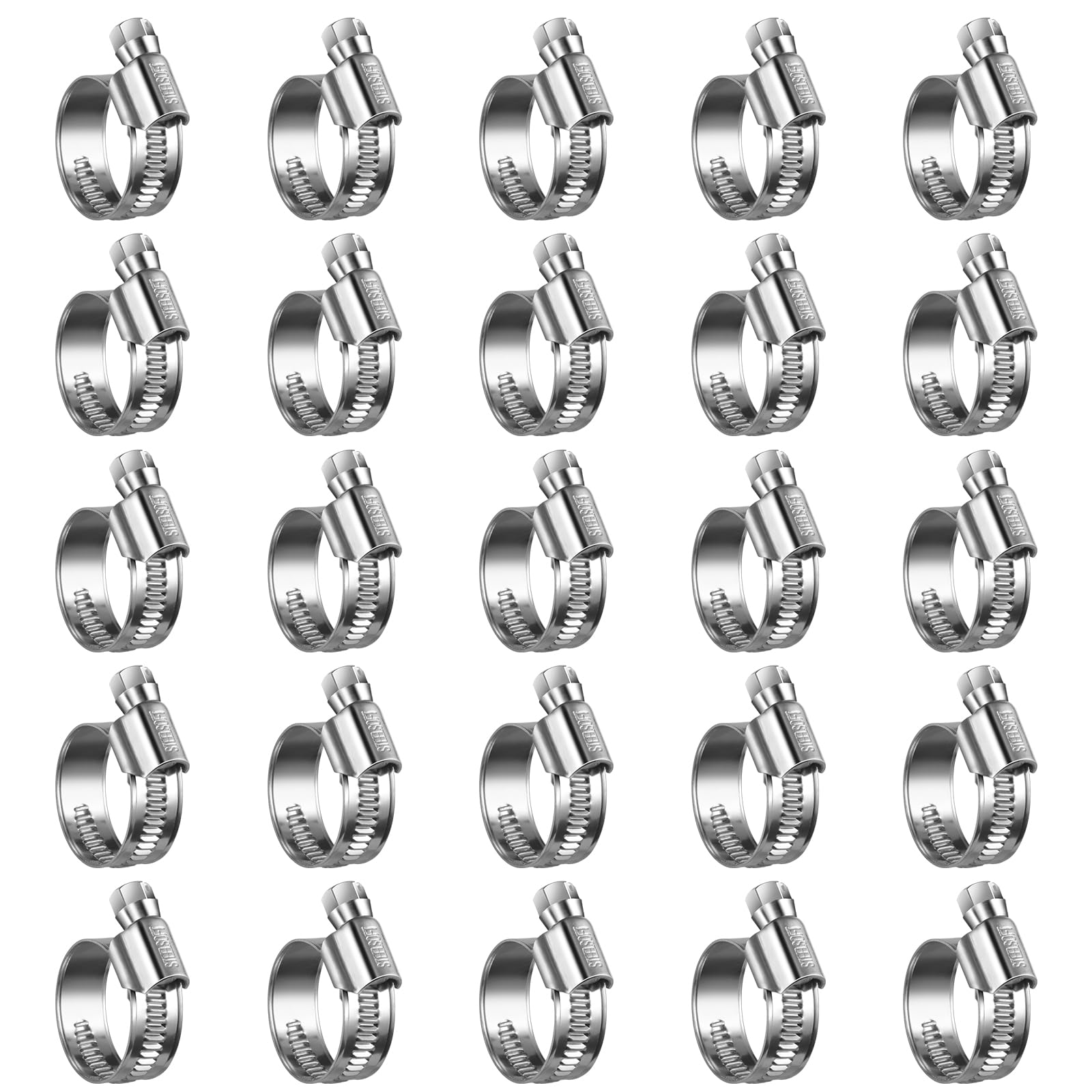 Non-Slip Stainless Steel Worm Gear Hose Clamps 5/8 to 1-1/16"(16-27mm)