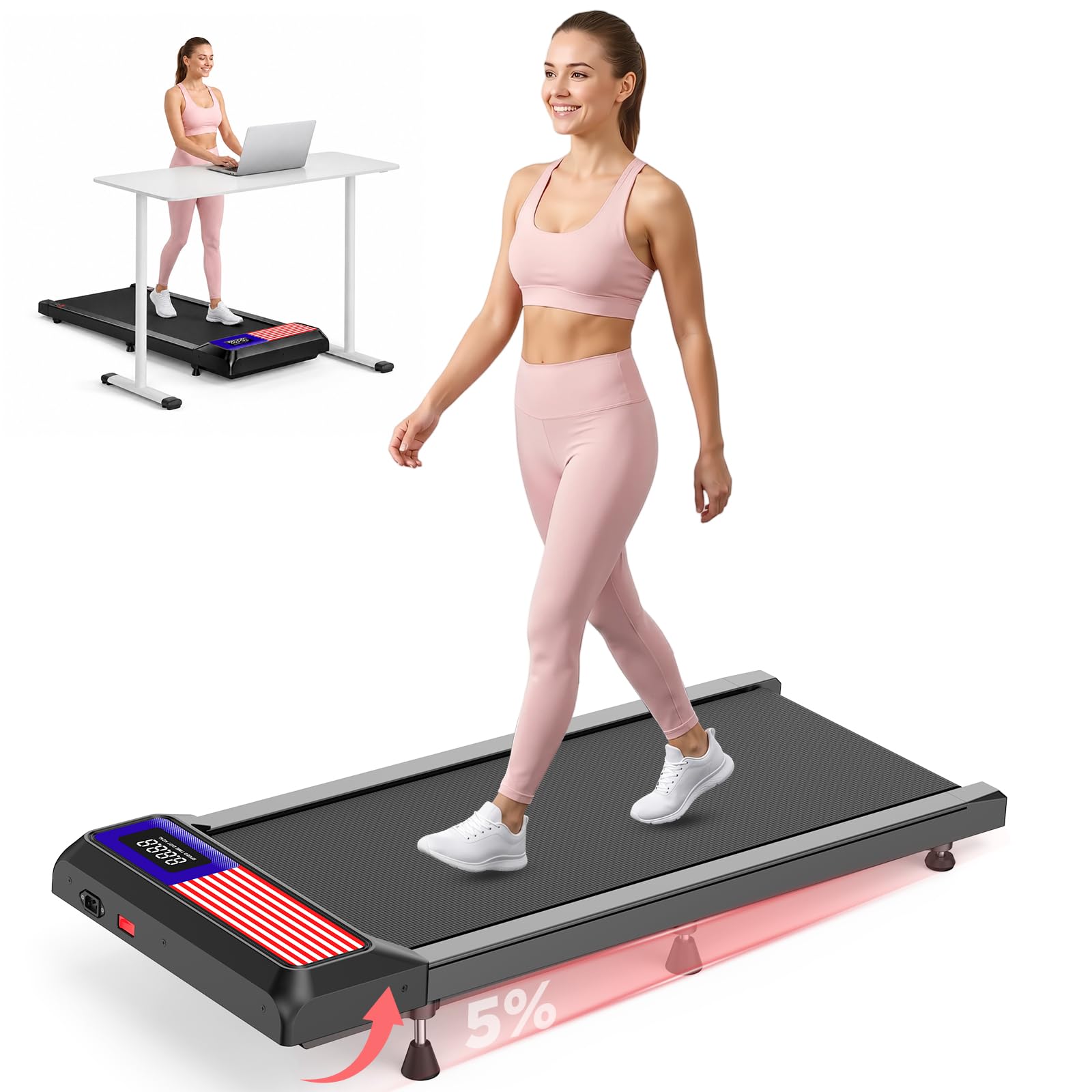 HCOIW Walking Pad Treadmill for Home Office, Portable Under Desk Treadmill