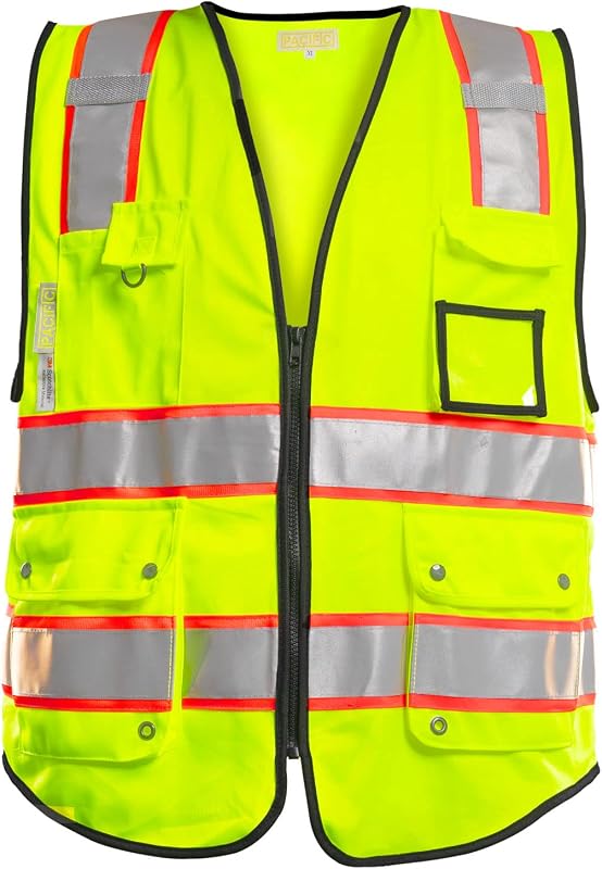 Class 2 Hi Vis Reflective Safety Vest, 10 Pockets, Zipper | Reflective Safety Vest with Pockets and Zipper, Construction Vest, 3M Reflective Strips, 10 Pockets
