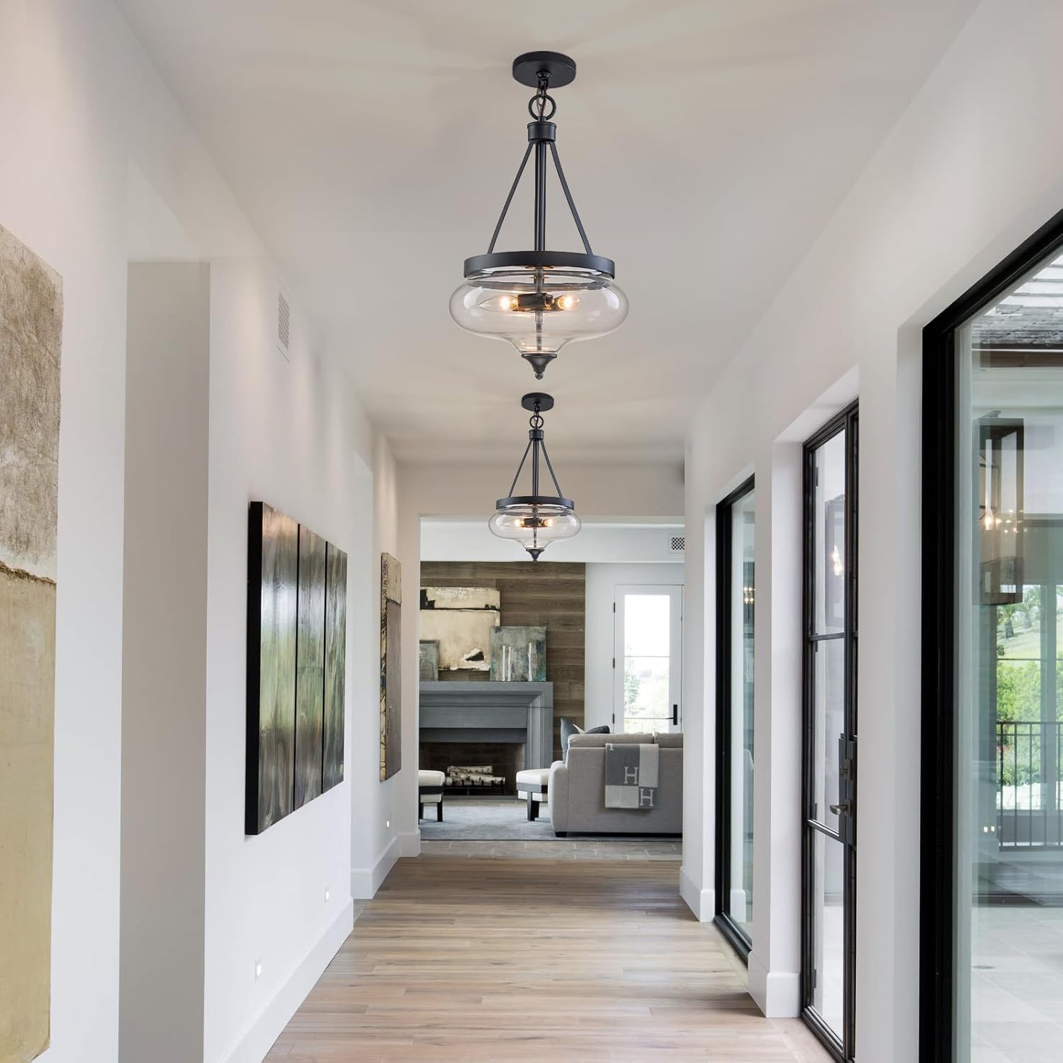 12.6" Clear Pear-Shaped Glass Chandelier 3-Lights Modern Black Pendant Light Fixture for Kitchen Island, Living Room, Hallway, Bedroom, Dining Room, Foyer