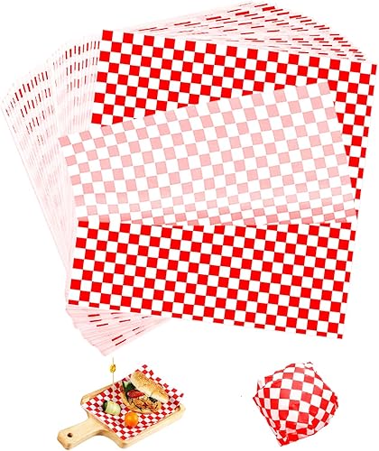 Miniatura 10 de 120 hojas de papel encerado de 12 x 12 pulgadas, cesta de comida para sándwich, papel de delicatessen, papel de cera a cuadros para envolver pan y