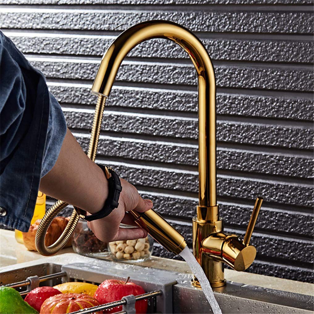 Robinet de cuisine mitigeur rétro doré en laiton avec bec rotatif 360°