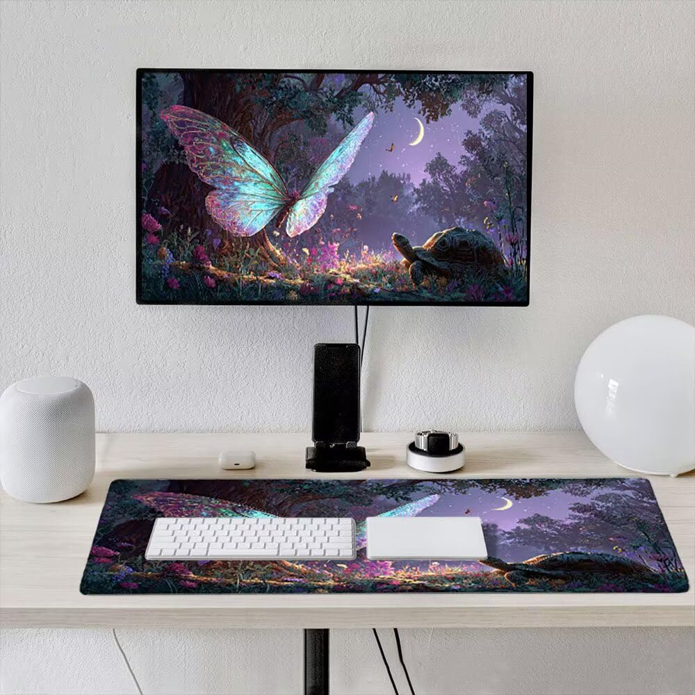 Duża podkładka pod mysz do gier XXL 1200 x 600 x 3 mm z zszytymi krawędziami, trwała antypoślizgowa podstawa z naturalnej gumy, zmywalna podkładka pod klawiaturę, nadaje się do gier, domu biura, żółw