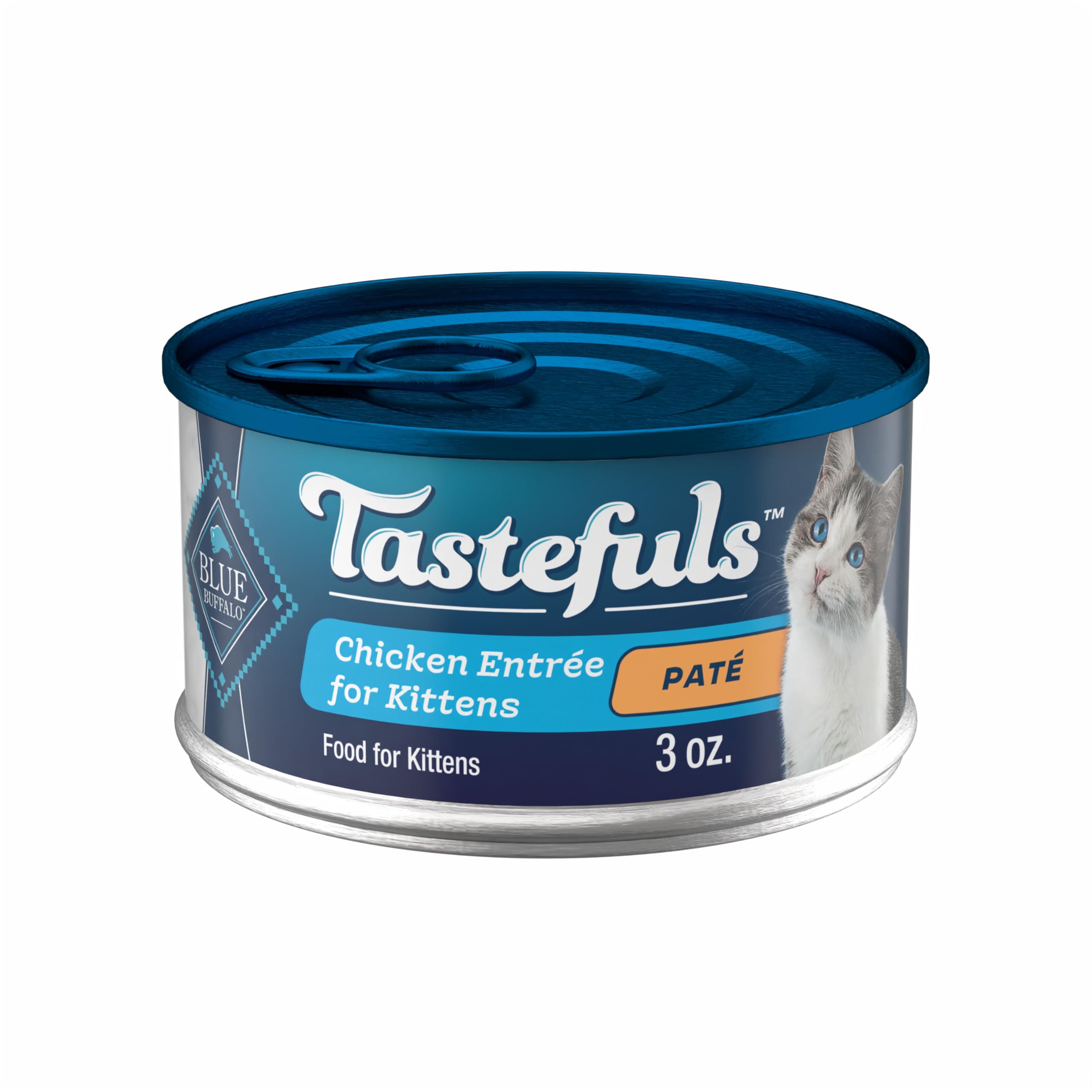 Blue Buffalo Tastefuls Wet Cat Food Paté for Kittens, Made with Natural Ingredients | Chicken Entrée, 3-oz. Cans (24 count )