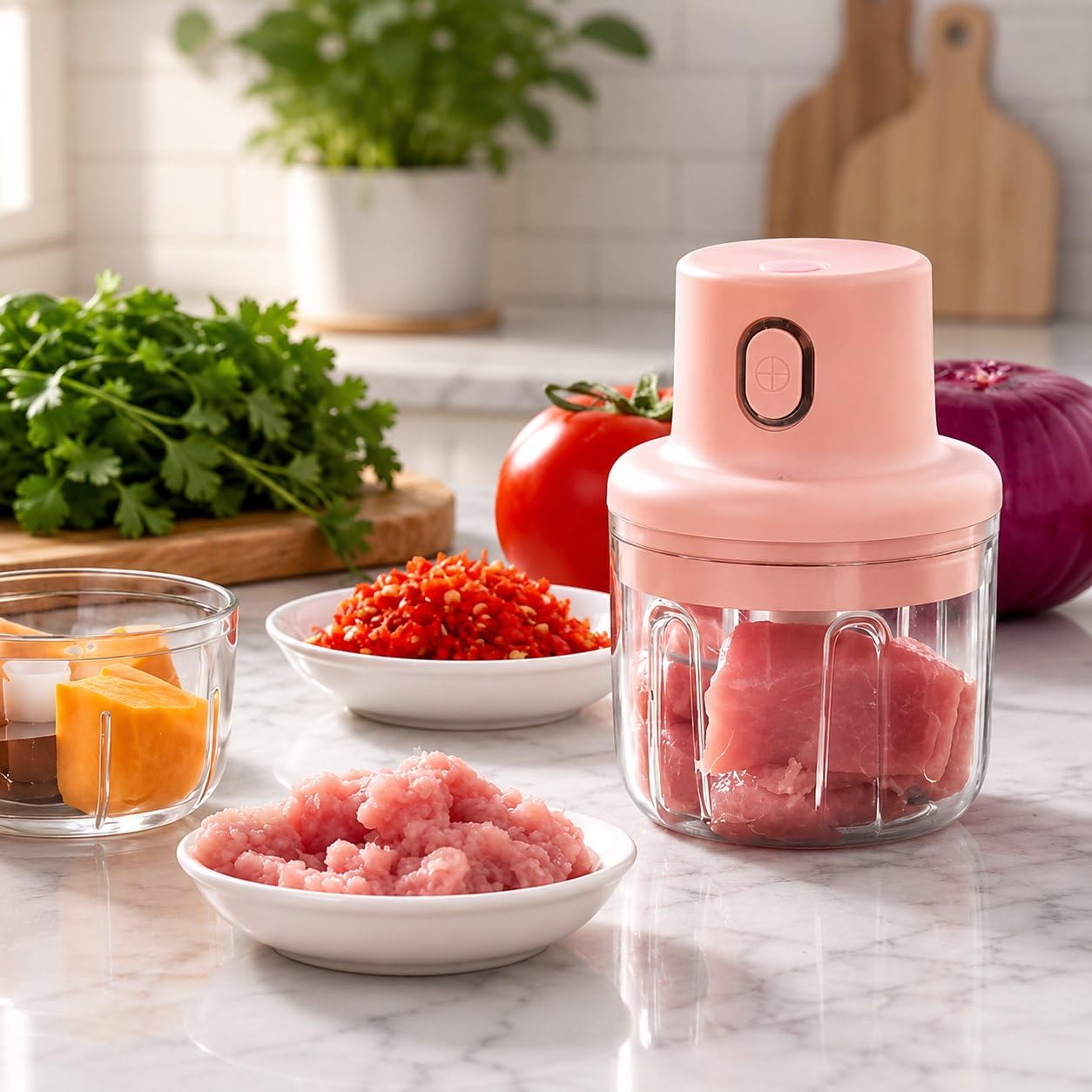 Rechargeable Mini Chopper 250ml (Random Colour) | Portable Garlic Chopper for Garlic, Chilli & Vegetables | One-Touch Food Processor | Stainless Steel Blade Multicolor-image-8