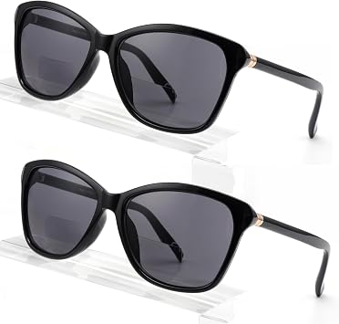 Premium Bifocal Reading Sunglasses for Women, Retro Cateye Sun Readers UV400 Protection, Classic Shades 2PC Black, 2.5