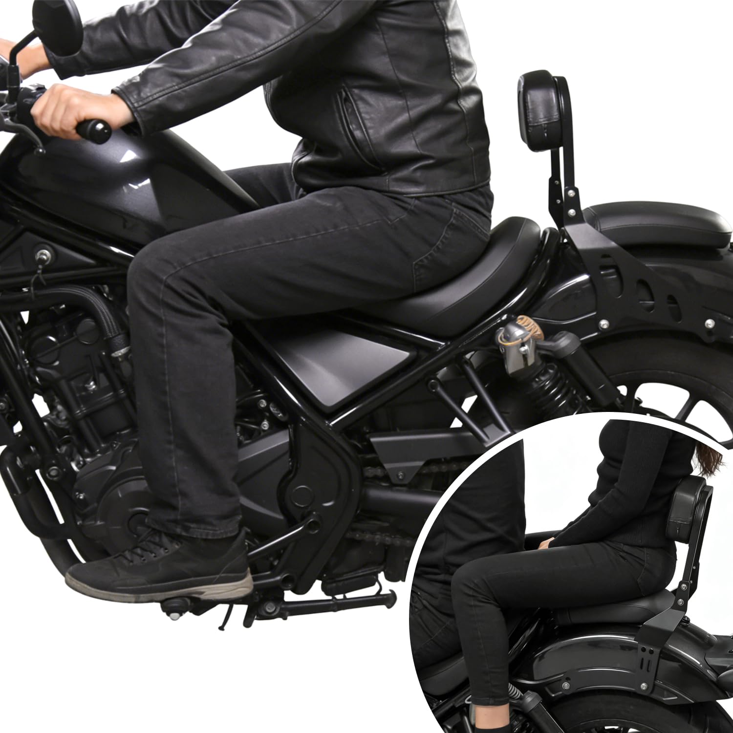 Respaldo vertical desmontable para conductor y pasajero de motocicleta para Rebel 1100, respaldo de cuero para asiento, compatible con Rebel CMX1100 CM1100 CMX CM 1100 2021-2024