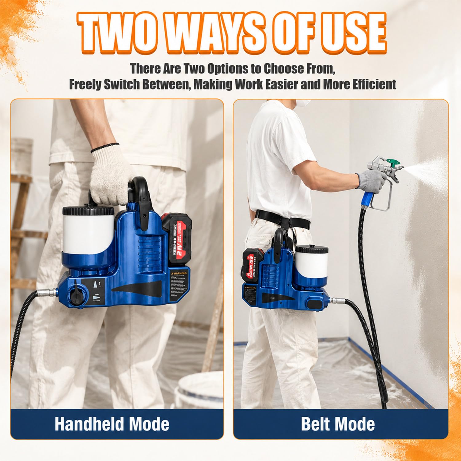 Pistola De Pintura Electrica, Maquina De Pintura Airless, Presión Regulable En 6 Niveles, Con Manguera De 1,80 M Y 2 Baterías, Presión De 12,5 Mpa, Caudal De 2 L/Min, Para Barnices Y Revestimientos