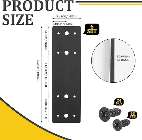 Miniatura 2 de Tandefio 6 unidades de placa reparadora de 10 x 3 x 0.12 pulgadas, soporte plano con agujeros, soportes y ganchos de viga, conector de soporte de