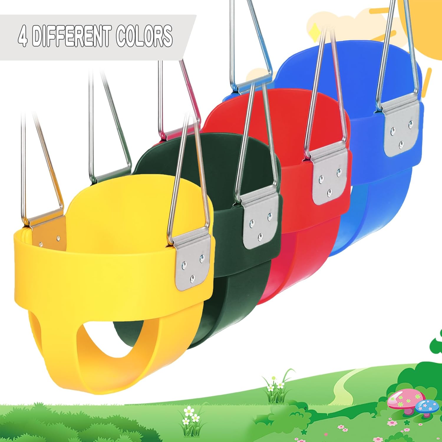 Toddler Swing Seat with Coated Chains, Heavy Duty Kids High Back Bucket Swings with Tree Straps and Hooks for Outdoor, Playground, Backyard, Swing Set Accessories by Domaker, Yellow