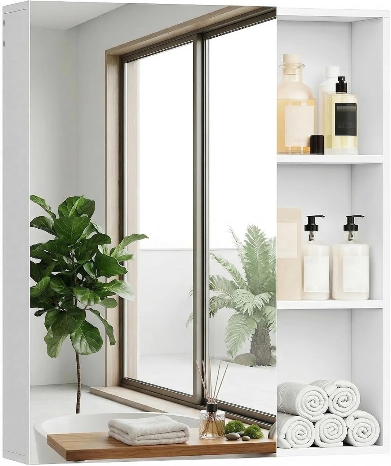 Bathroom Wall Cabinet with Mirror, Bathroom Vanity Mirror Cabinet, Mirrored Medicine Cabinet for Bathroom, Storage Cabinet with Mirror, Wall Cabinet, for Bathroom, Bedroom, Entryway, White