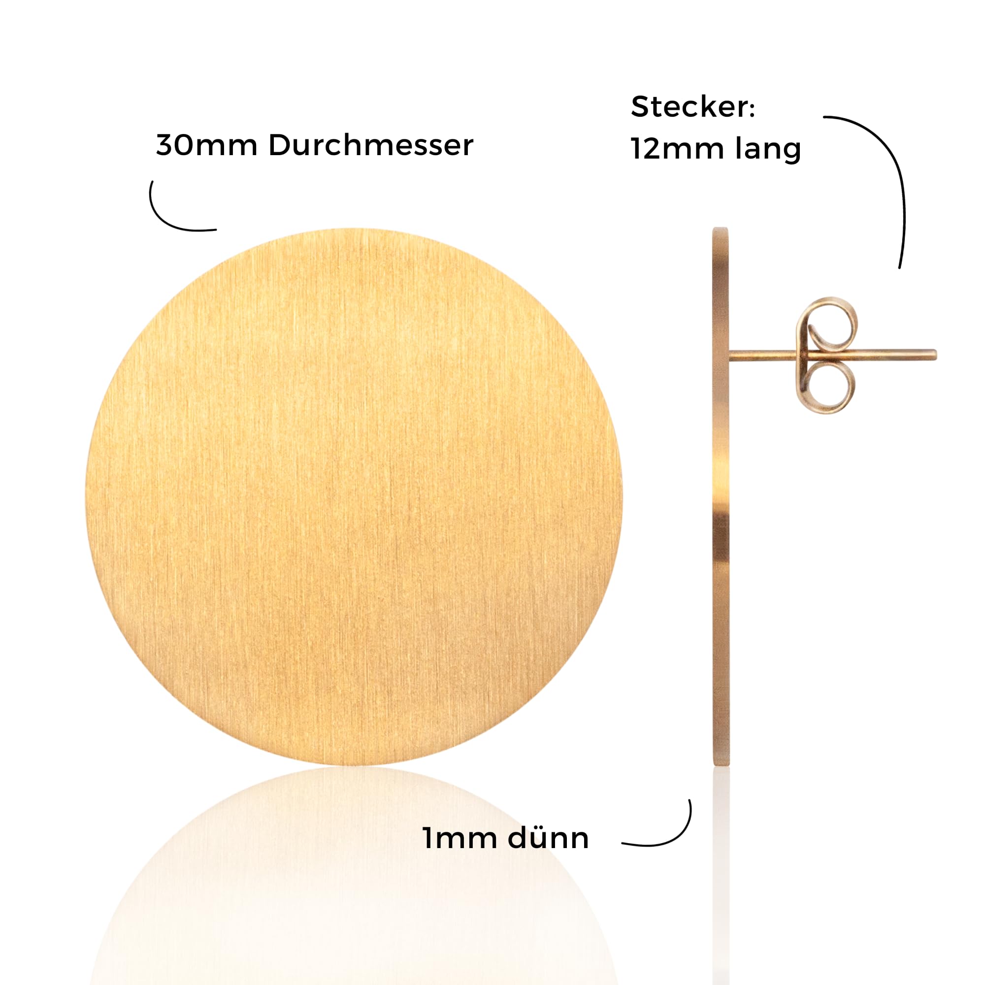Große Statement Ohrringe • Gebürstete Edelstahl Ohrstecker 18k vergoldet • Boho Style Scheiben Ohrschmuck • nachhaltig & handgemacht • Ø 30mm