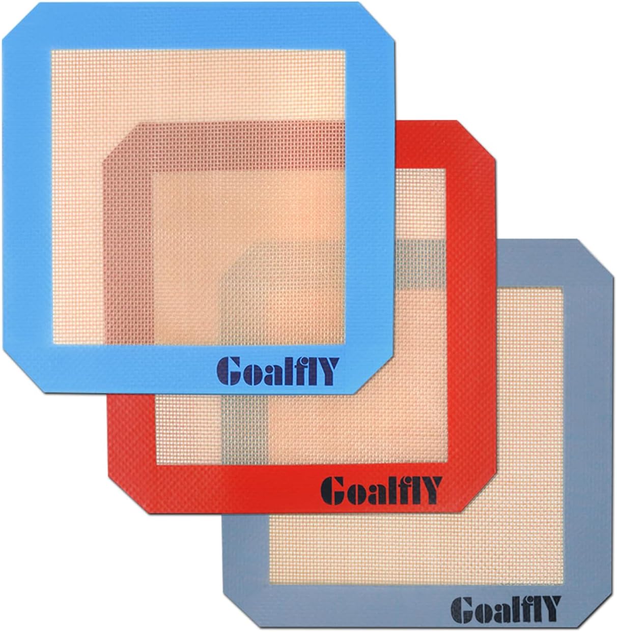 Goalfly 8 Inch Square Silicone Baking Mat Set, 3Pcs Silicone Mats for 8