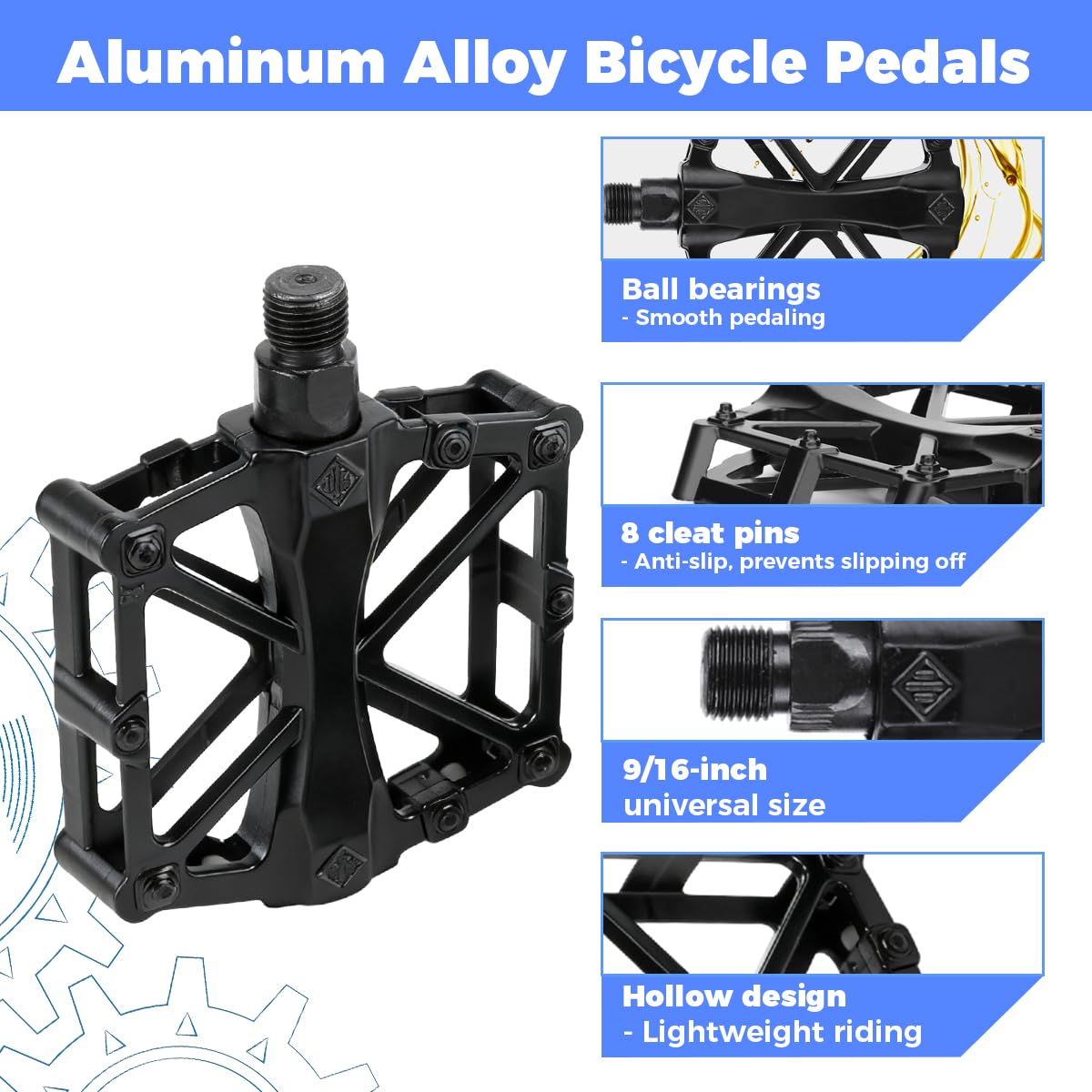 9/16 cala lekkie pedały rowerowe ze stopu aluminium MTB i szosowe | Z antypoślizgowymi kołkami i gładkimi łożyskami jazdy