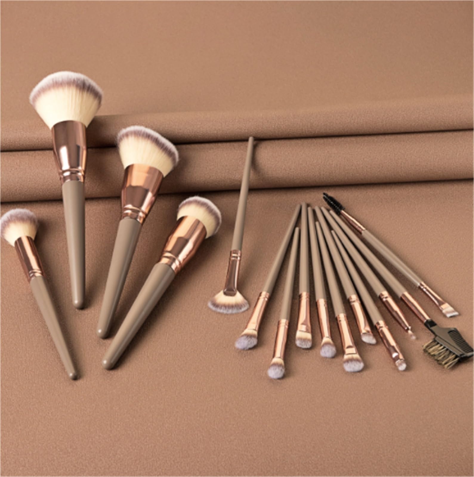 Pinsel Werkzeuge Make-up-Pinsel-Set, 15-teilig, Make-up-Pinsel, Rouge, Lidschatten, Mischpinsel-Set Gesichtsbemalung(Khaki)