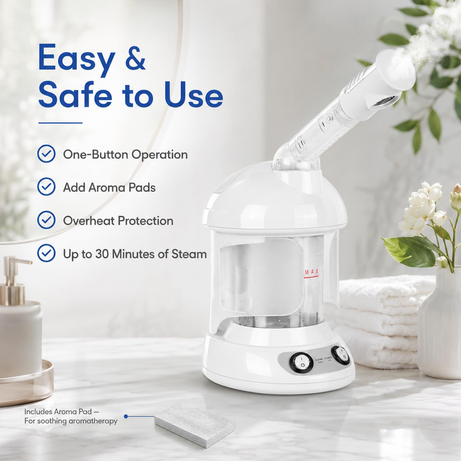 Vaporizzatore per il viso, sauna facciale nano ionico, umidificatore caldo, vapore viso caldo, vapore viso per spa, sauna domestica o salone, spray girevole a 360°