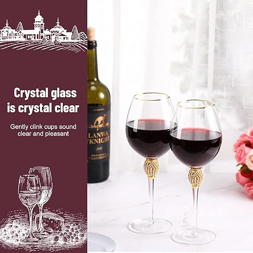 Miniatura 2 de Copas de vino tinto con diamantes de imitación con borde en forma de tulipán, cristalería de tallo largo para bodas, fiestas, aniversario (plateado)