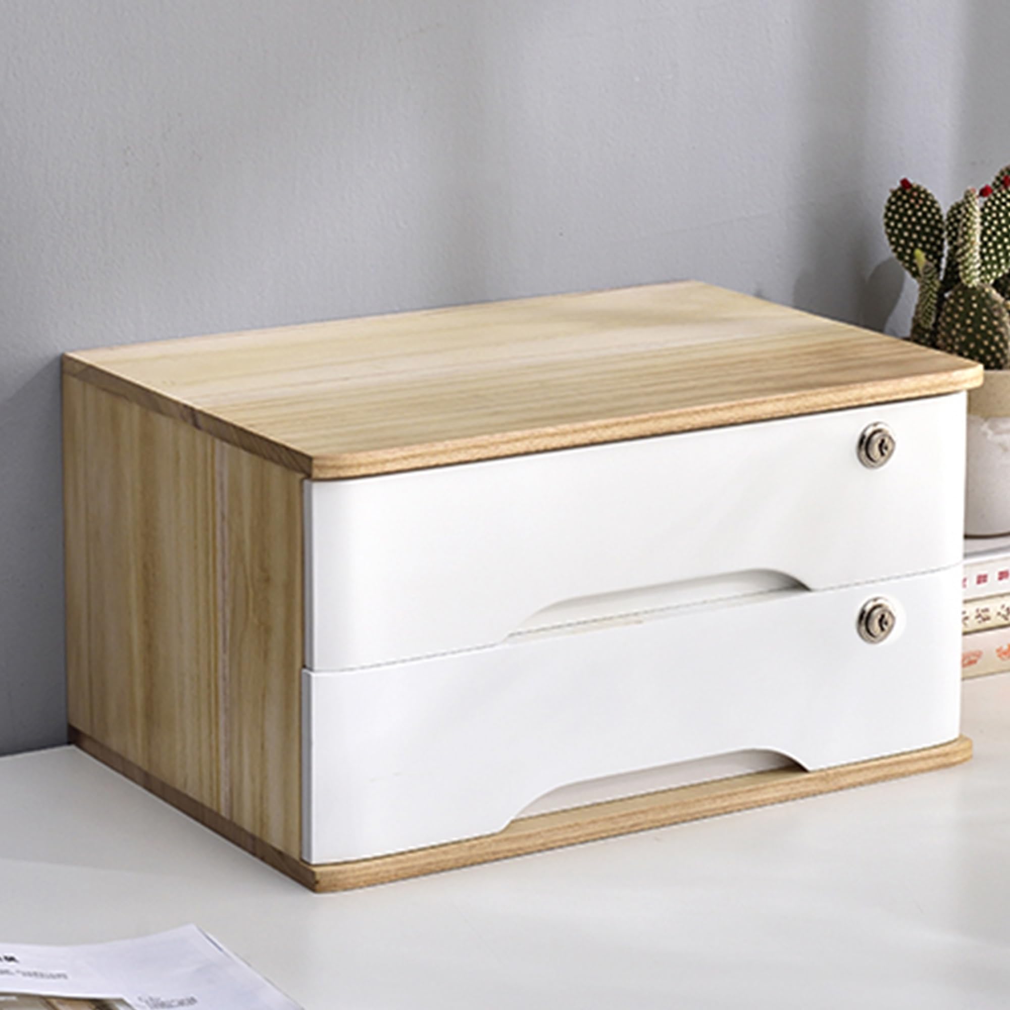 Schubladenbox holz, Schreibtisch-Organizer aus Holz mit 1/2/3/4 Schubladen, mit Schloss, Bürobedarf, A4-Quittungsordner-Organizer, Schreibtisch-Organizer, Mini-Holzkommode für Zuhause, Küche, Büro ( C Bürobedarf & Schreibwaren