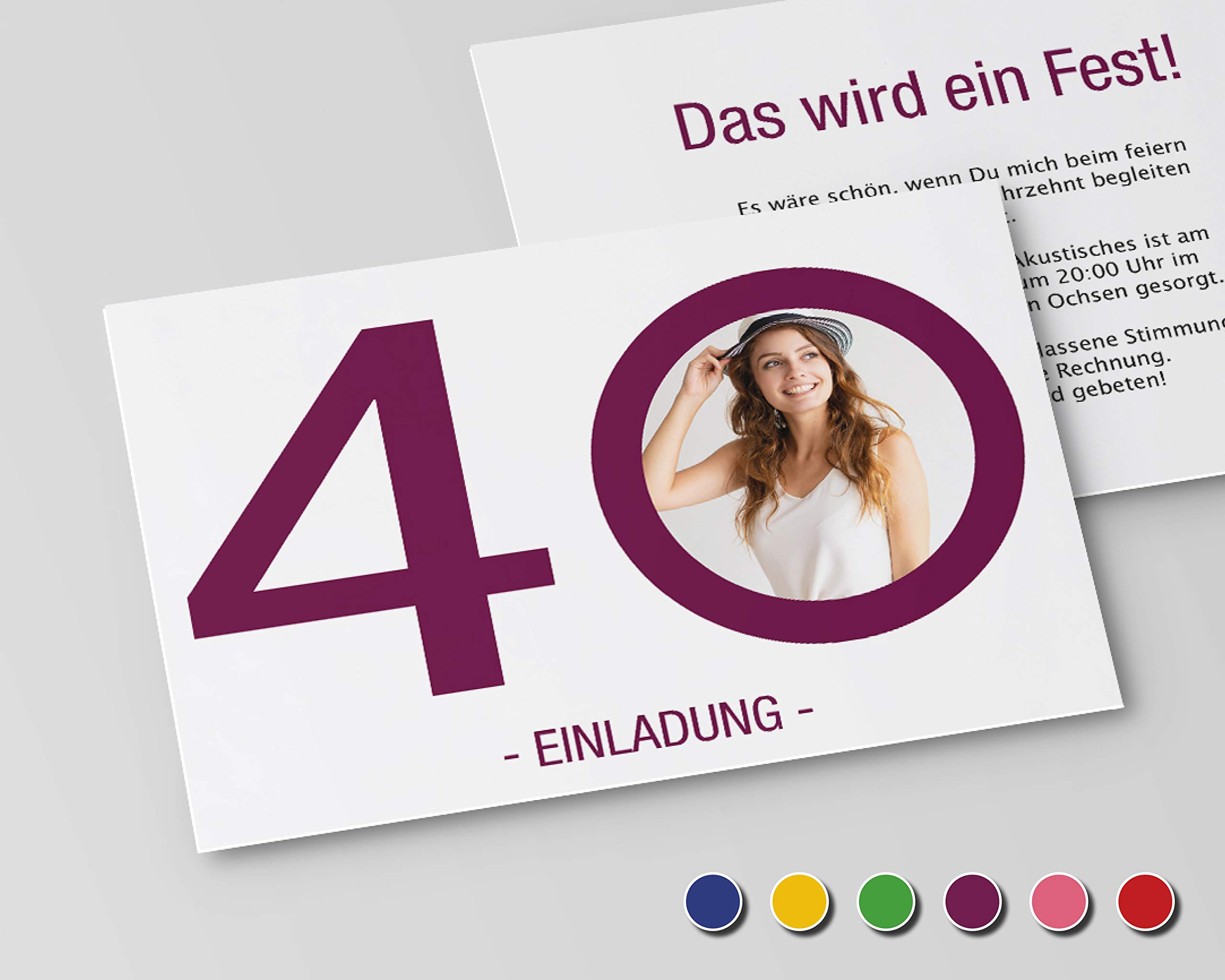 Einladungskarten zum Geburtstag (40 Stück) Einladung zum runden Geburtstag alle Jahre (Lila) Riesen Zahl