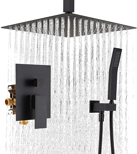 KRUZOO LY08083ORB - Sistema de ducha de lluvia de montaje en techo, juego de grifo de ducha de latón aceitado de bronce aceitado de 12 pulgadas,