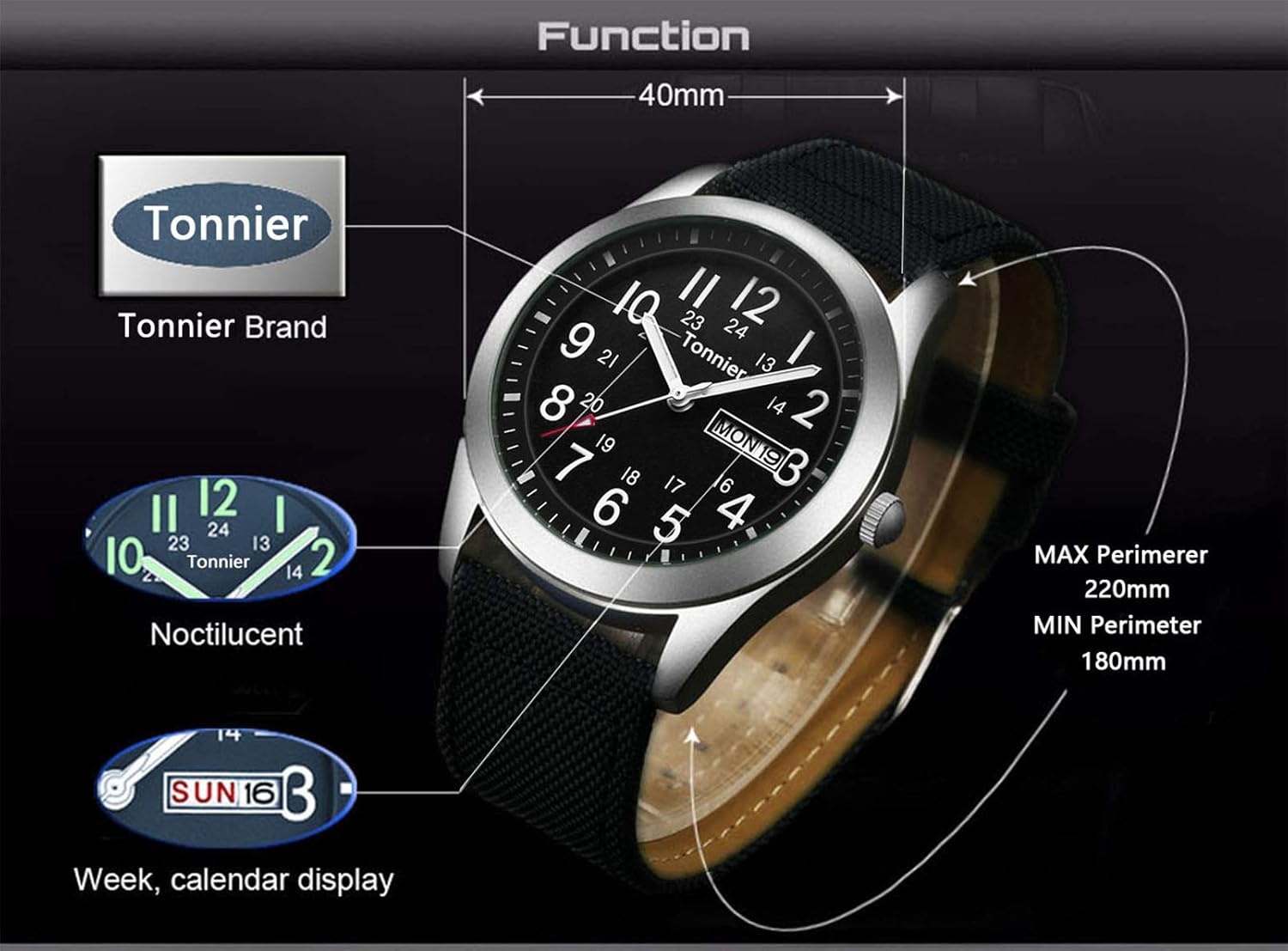 Tonnier Men's Weekender&Calendar Analog Canvas Strap Mans Watches Green