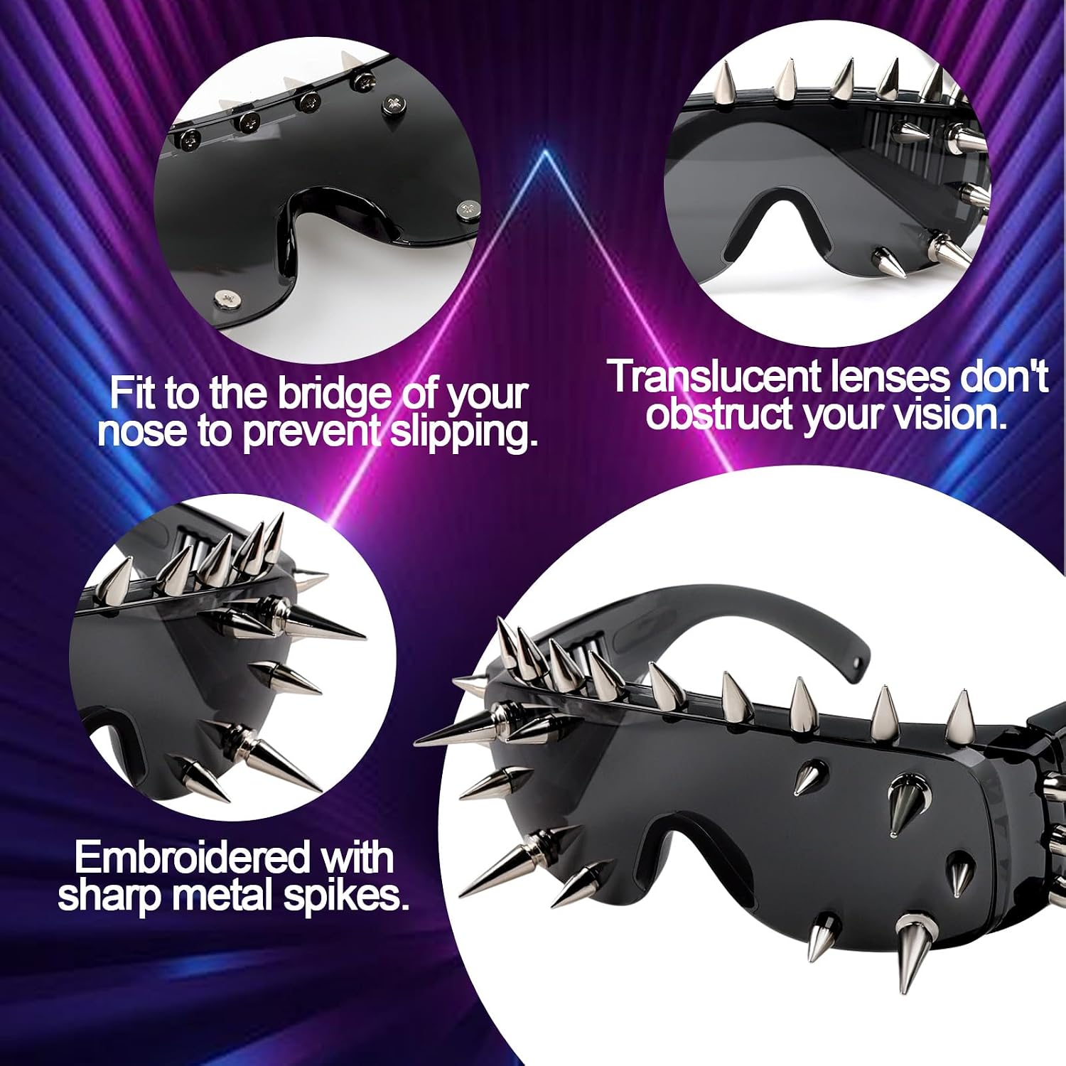 BLMHTWO Goth Sunglasses,Punk Rock Accessories Metal Spike Glasses Scene Alt Rockstar Accessories Used for Role-Playing, Bars, Motorcycles
